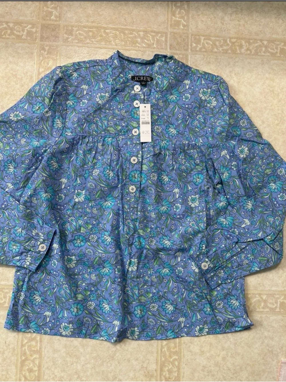J. Crew Blue Floral Button-Up Peasant Top size S new with tags